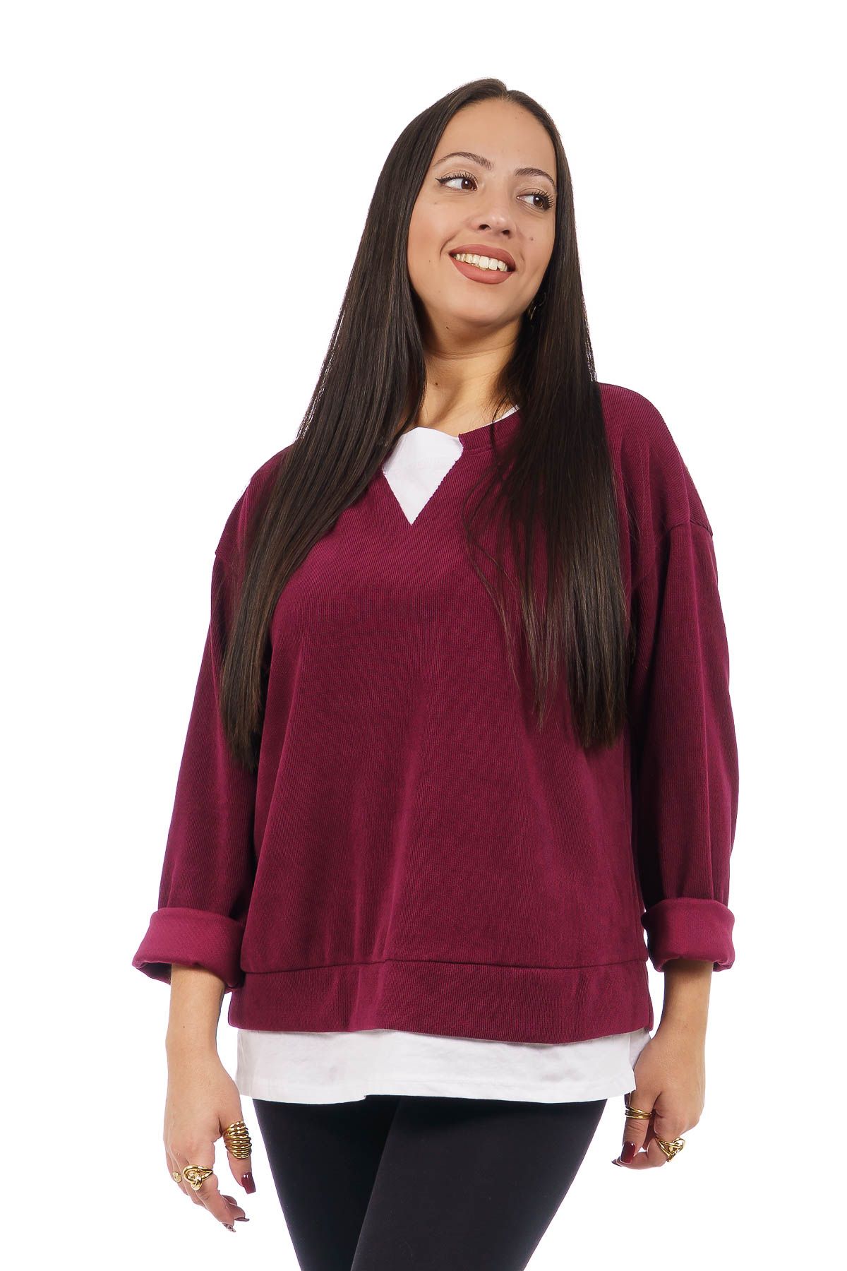 _DSC7197_protasi_211025 Γυναικεία Μπλούζα Viscose Κοτλέ με Ενσωματωμένο Φανελάκι - Μπορντό - Image 1