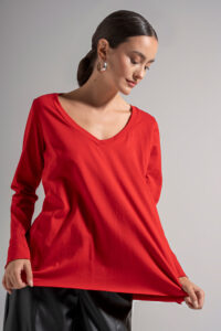 Μπλούζα με V oversized Κόκκινη