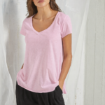 Μπλούζα με κοντό μανίκι V oversized Ροζ
