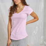 Μπλούζα V μεσάτη με οβάλ τελείωμα κοντομάνικη Ροζ