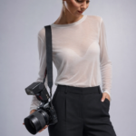 Διαφάνεια μακρυμάνικη σε στενή γραμμή Λευκή