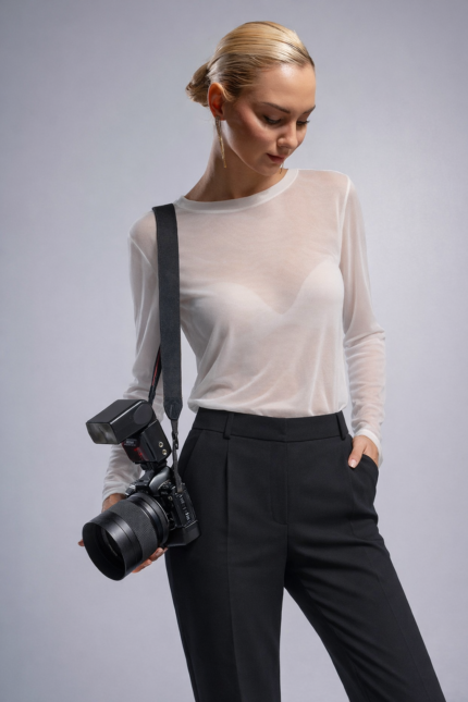 Διαφάνεια μακρυμάνικη σε στενή γραμμή Λευκή