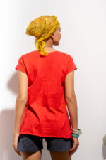 Μπλούζα με κοντό μανίκι V oversized Κόκκινη - Image 2