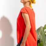 Μπλούζα με κοντό μανίκι V oversized Κόκκινη