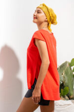 Μπλούζα με κοντό μανίκι V oversized Κόκκινη