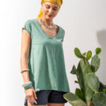 Μπλούζα με κοντό μανίκι V oversized Βεραμάν