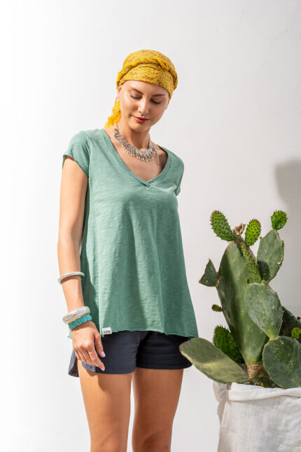 Μπλούζα με κοντό μανίκι V oversized Βεραμάν