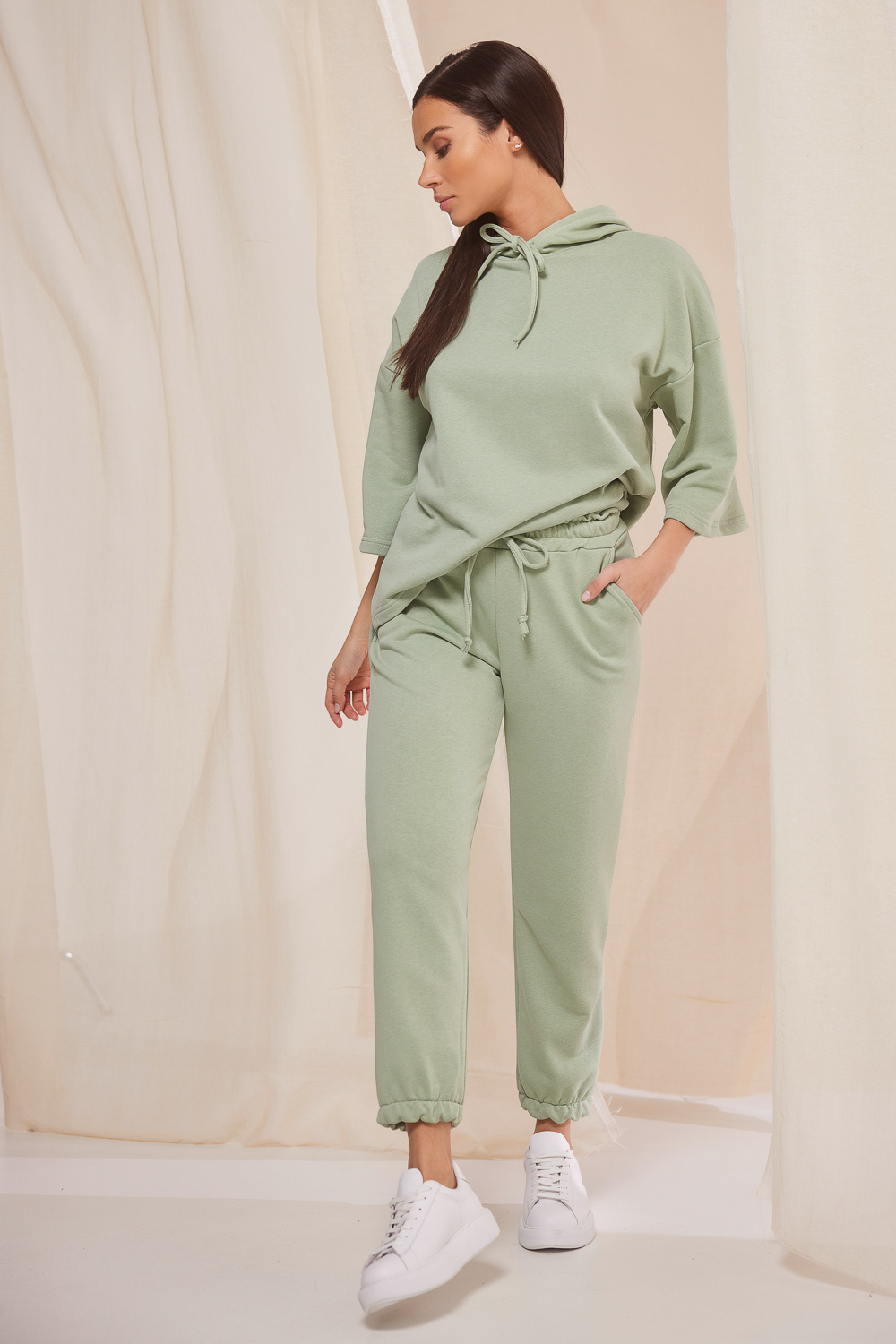 Naiba41265 Παντελόνι φούτερ με λάστιχο και ρυθμιζόμενο κορδόνι Φυστικί - Image 1