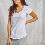 Μπλούζα V μεσάτη με οβάλ τελείωμα κοντομάνικη Λευκή