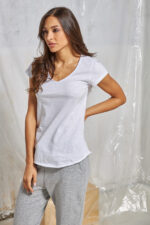Μπλούζα V μεσάτη με οβάλ τελείωμα κοντομάνικη Λευκή