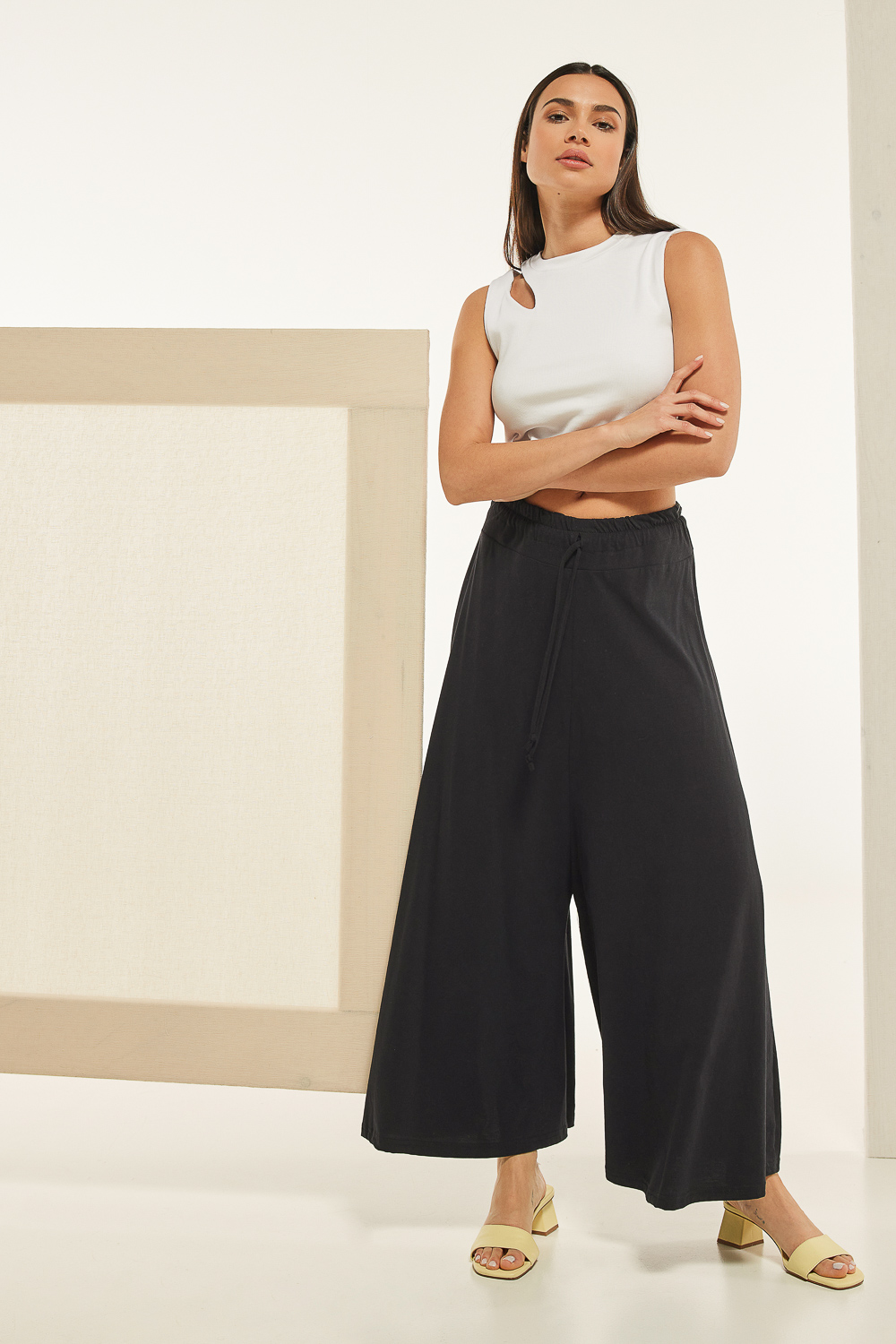 naiba16928 Παντελόνα ζιπ κιλότ Μαύρη - Image 1