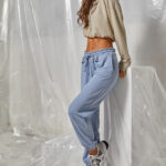 Παντελόνι φούτερ με λάστιχο και ρυθμιζόμενο κορδόνι Σιέλ