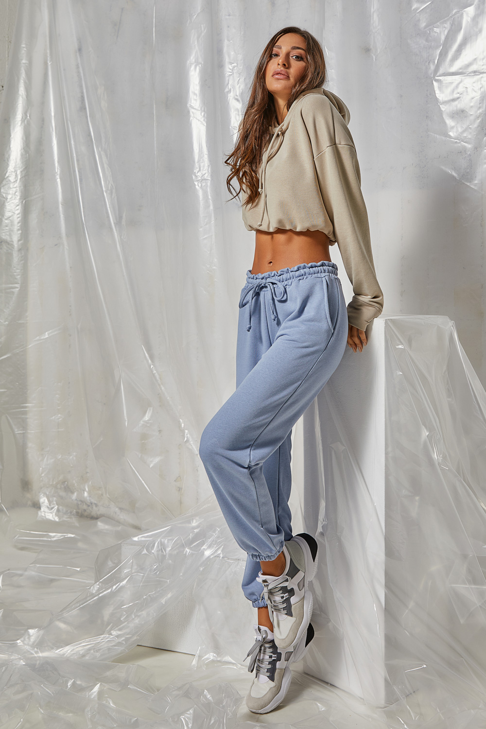 naiba2792 Παντελόνι φούτερ με λάστιχο και ρυθμιζόμενο κορδόνι Σιέλ - Image 1