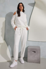 Παντελόνι φούτερ με λάστιχο και ρυθμιζόμενο κορδόνι Λευκό