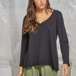 Μπλούζα με V oversized Μαύρη