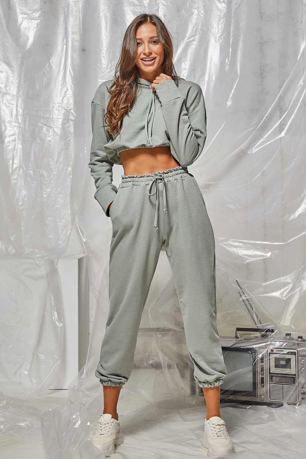 naiba3898 Παντελόνι φούτερ με λάστιχο και ρυθμιζόμενο κορδόνι Γκρι - Image 1