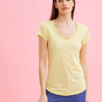Μπλούζα V μεσάτη με οβάλ τελείωμα κοντομάνικη Κίτρινη