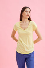 Μπλούζα V μεσάτη με οβάλ τελείωμα κοντομάνικη Κίτρινη - Image 2
